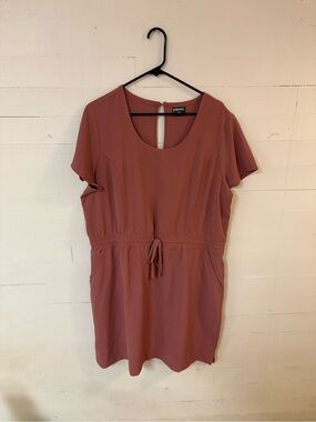 32 Cool Dusty Rose Drawstring Pocket Dress XL Casual Stretch Dress